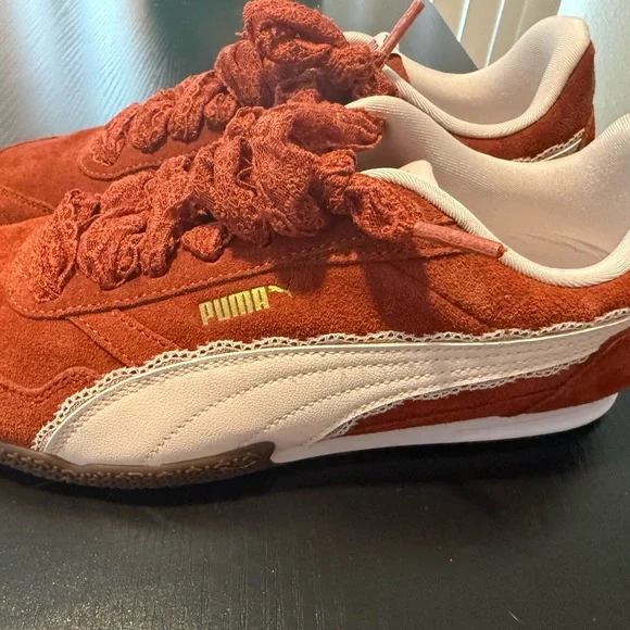 Rust Suede Puma Sneakers with Lace Detail - Picture 5 of 6